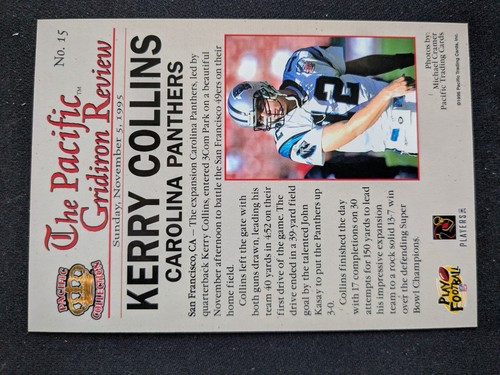 1996 Pacific Gridiron Football Card # 15 Kerry Collins - Carolina Panthers (NM) - Picture 2 of 3