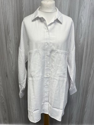 Apricot weiß gestreift Langarm Knopfleiste Oversize Hemd Kleid UK 16 PD