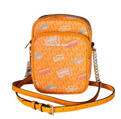 Michael Kors Jet Set Travel MD Chain Crossbody Flight Bag MK Pop Orange Multi