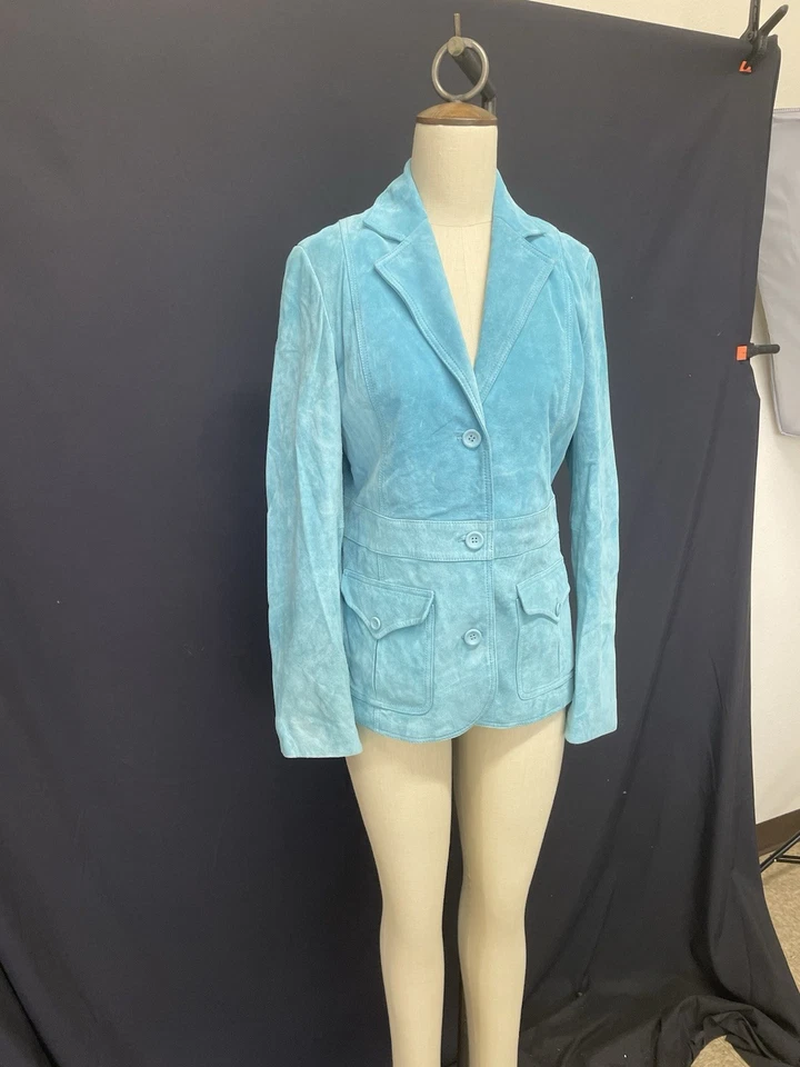 Blazer Chaqueta Vintage Liz Claiborne Turquesa 100% Gamuza Foto 4 de 4