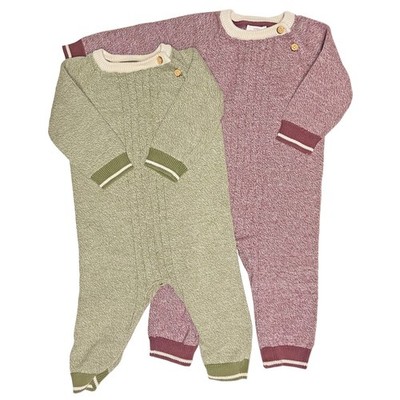 2 Cat & Jack Long Sleeve Sweater Rompers Size 6-9 Months Green Maroon Marled