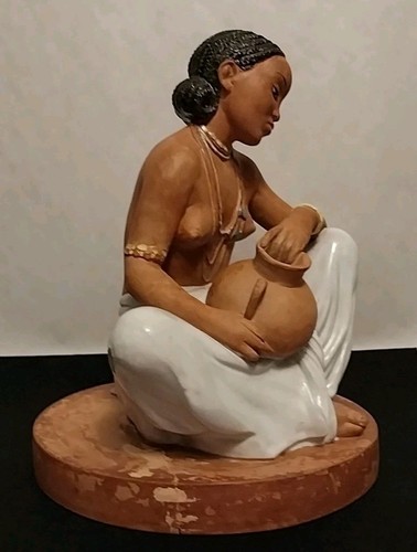 VTG Ugo Zaccagnini Art Deco Sculpture Native Woman w/ Jug Sculpture on 8" Base - Picture 21 of 22
