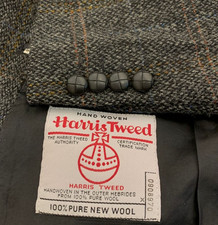Vintage Harris Tweed handwoven pure wool Windowpane hunting jacket blazer 44R