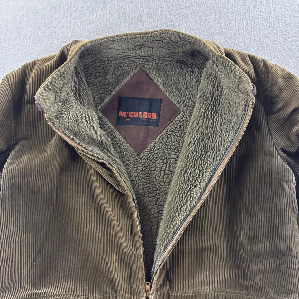VTG McGregor Men's Olive Green Corduroy Barn Chore Jacket Sherpa Lined Size 42 - Image 4 of 4
