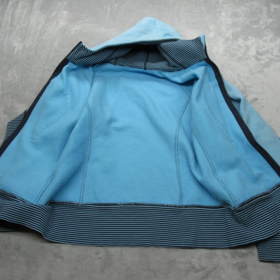 Sudadera con capucha de buceo Lululemon para mujer 8 rayas azules cremallera completa agujeros para los pulgares peso pesado LEER Foto 3 de 4