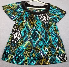 I.N. Studio Tunic Top Women’s 2X Plus Ikat Abstract Short Sleeves Stretch Jersey