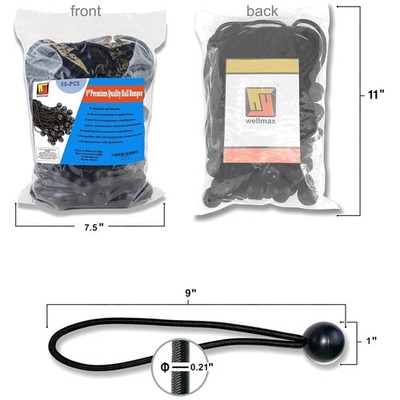 Multi-Functional Black Ball Bungee Cord Set - 50 Pcs