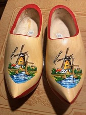 vintage hand-painted Dutch wooden clogs windmill landscape souvenir Holland