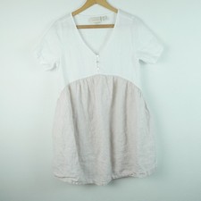 Cynthia Rowley 100% Linen Mini Dress Small Babydoll Beach Coastal Euro Summer