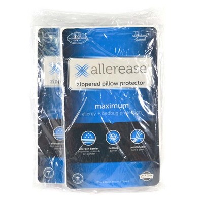 NEW 2-Pack Allerease Zipper Pillow Protector Standard/Queen Case Maximum Allergy