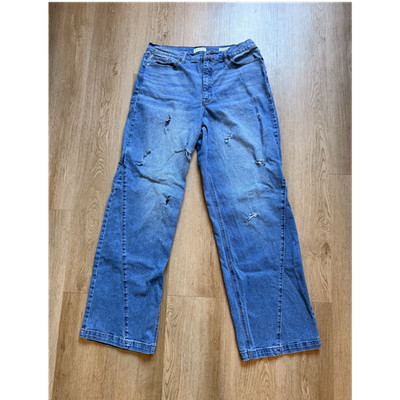 Sofia Vergara High-Rise Palazzo Distressed Women's Stretch Denim Straight Jeans