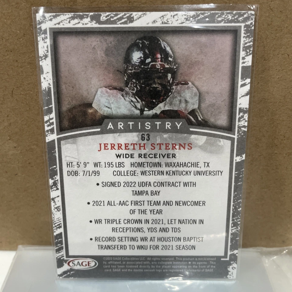 2022 SAGE Artistry - Jerreth Sterns #63 Silver (RC) - Image 2 of 2