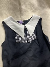70’s Carlette Black Dress White Collar & Bow Vintage