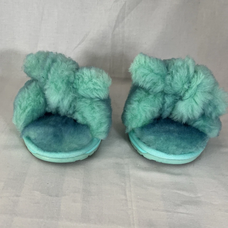 EMU Australia x Anthropologie Naledi Bow Slippers Slides Shearling Sz 8 Teal - Image 3 of 4