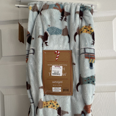 Oversized Plush Throw Blanket 50 x 70 Dachshund in sweater  Animal Print