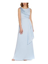 ADRIANNA PAPELL Womens Light Blue Satin Draped V-back Formal Dress 4