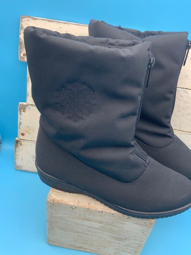 Toe Warmers Boots Womens 7.5M Mid Calf Winter Casual Black Front Zipper - Picture 2 of 9