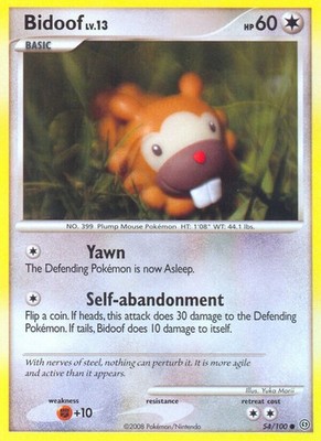 1x Bidoof - 54/100 - Common - Reverse Holo Moderately Played Pokemon Diamond & P