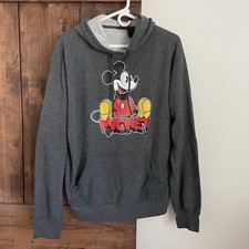 Disney Hoodie Mens Medium Grey Mickey Mouse Fleece Lined Sweatshirt disneyworld