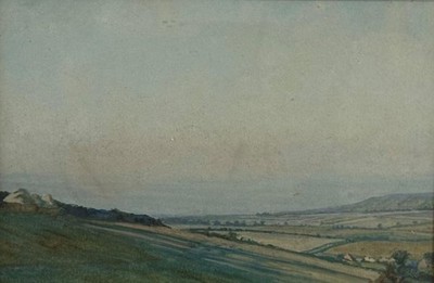 Vera Down Aquarell 1923 Ansicht von Leicestershire Moorland mit dem Titel Sommerabend
