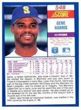 1990 Score Gene Harris #548 Mariners Baseball Card Rookie Pitcher MLB Ungraded. rookie card picture