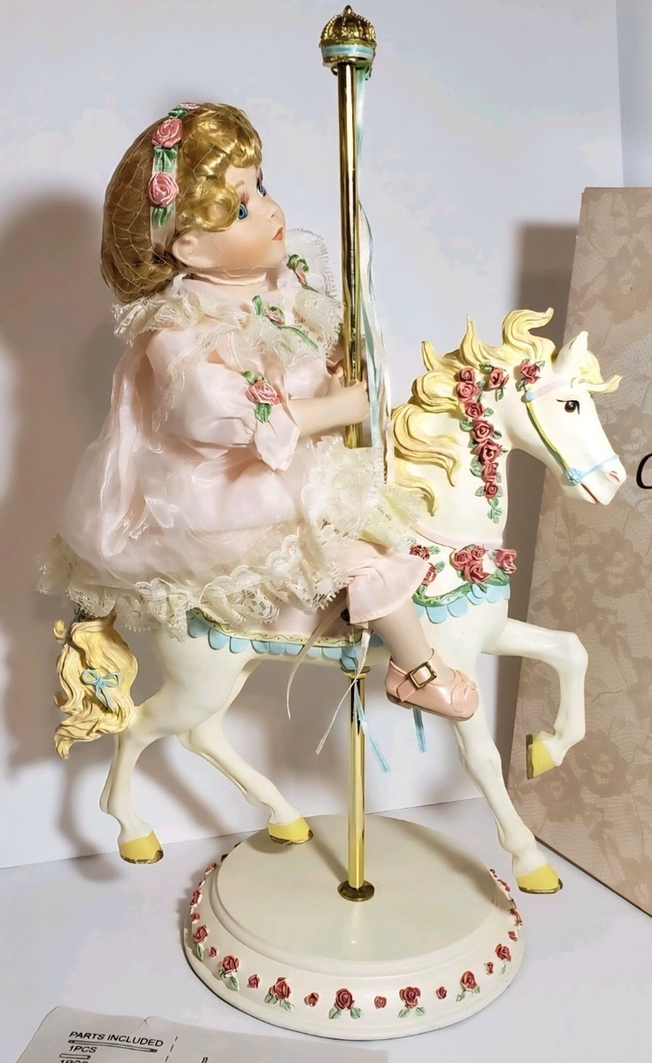 ABC Collectibles Porcelain Doll Riding Carousel Horse 17.5