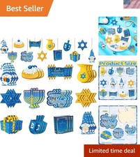 Festive Hanukkah Ornaments Set   36 Wooden Decorations with Menorah  Gnome