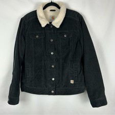 Carhartt Kids Black Corduroy Sherpa Lined Trucker Jacket Size L 12/14 100659 001