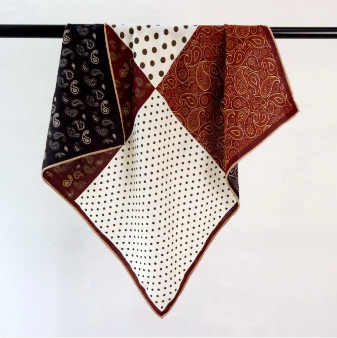 70% Cashmere 30% Silk polka dot Print Bandana 26'' Shawl Scarf Neckerchief Wrap