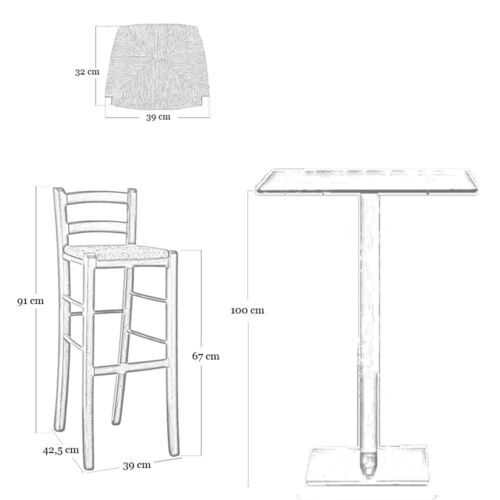 Sgabello in legno con seduta in paglia h 67 cm in noce scuro - Imagen 5 de 5