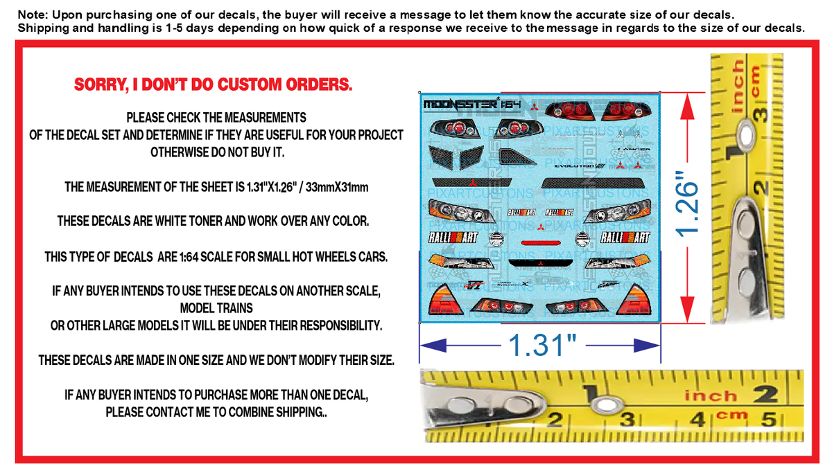 White Toner 1/64 Water Slide Decal Set Mitsubishi Evo VIII Lights - Main Image