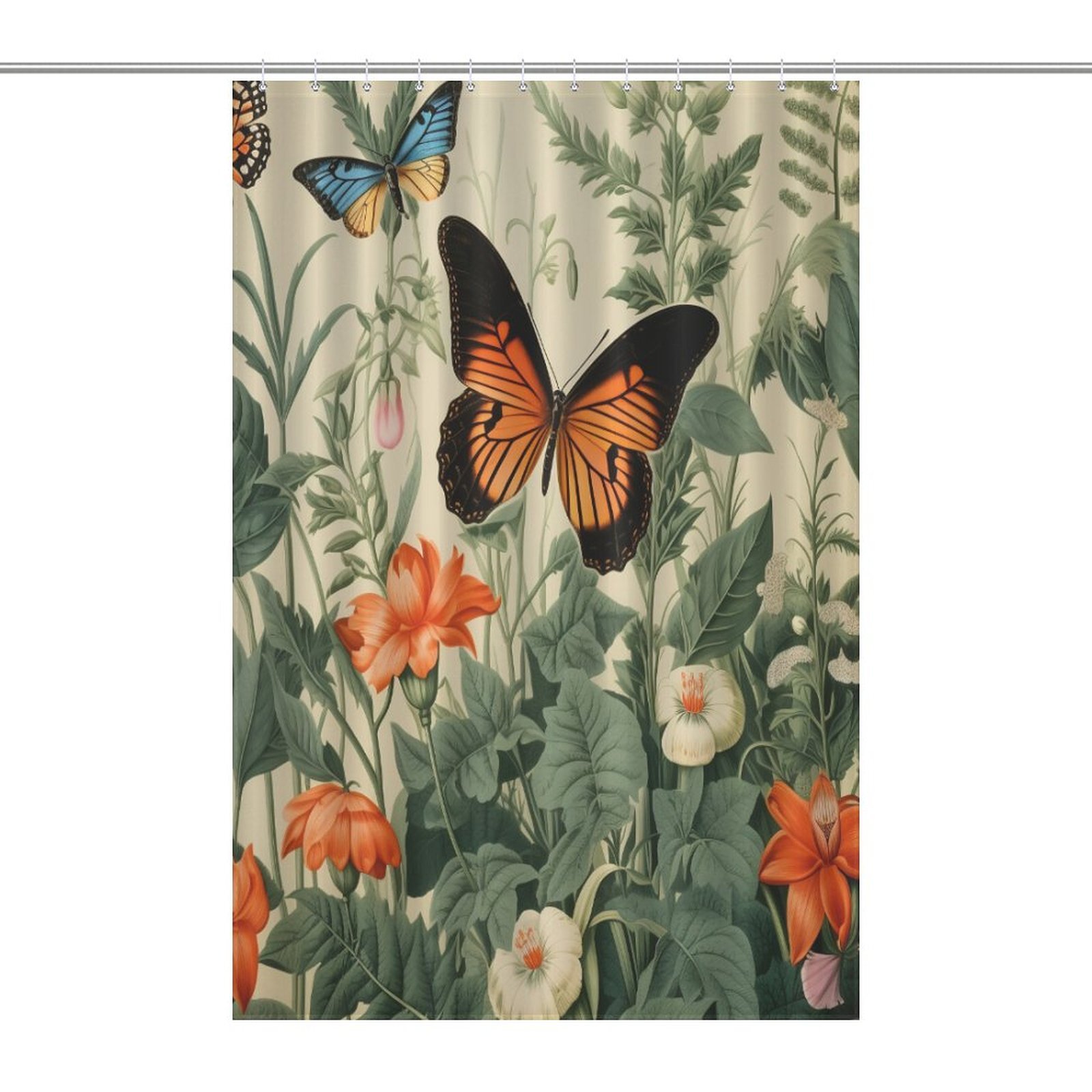 Spring Blossoms and Butterflies Bathroom Shower Curtain Waterproof 12pcs Hooks - Picture 8 of 17