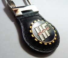 Used Black Leather LANCIA HF Keychain - Chrome Ring