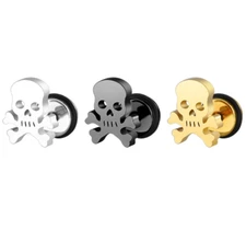 A Pair Women Men Stainless Steel Skull Screw Back Stud Earrings Halloween S9