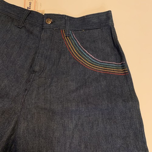 Vintage Culottes Denim Gauchos Rainbow Stitch Wide Flare Bottom Jeans NWT NOS 28 - Picture 9 of 24