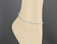 silver clear anklet crystal stretch ankle bracelet 8.5" stretchy beads bead gem