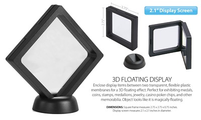 3D Floating Coin Display Frame Holder Box Case Black w/ Stand (2.1 ) - Set of 2