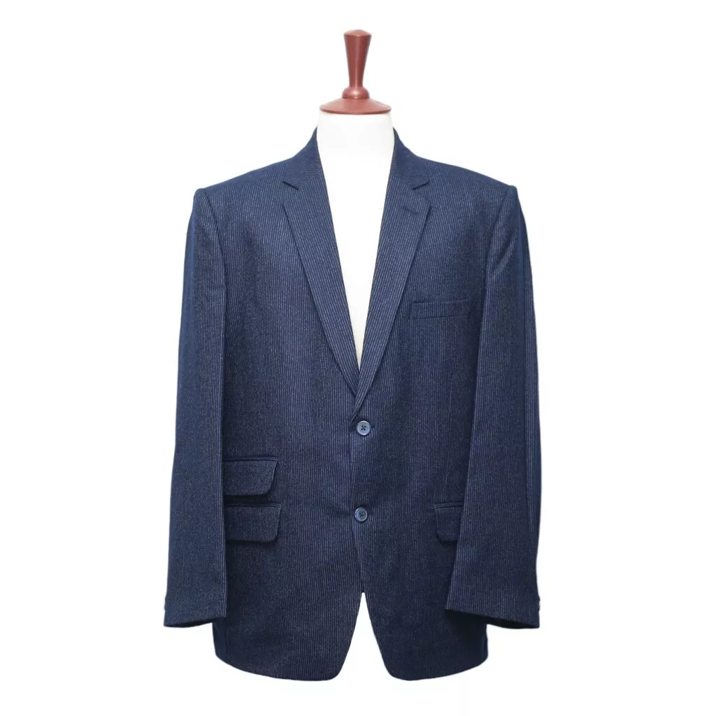 Mens Blazer Navy Blue Pinstripe Wool Formal Suit Jacket Wedding