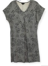 J Jill Dress Womens Size XS Black White Short Sleeve Pleated Stretch Rayon