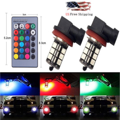 2pcs 7-Color Wireless RGB 5050 27SMD LED Fog Bulb Kit For Ford Fusion 2006-2018