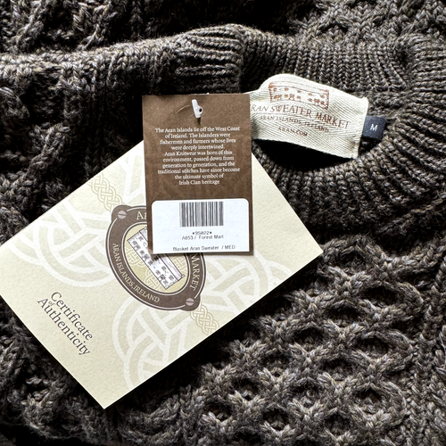 NWT Womens Aran Sweater Market Wool Olive Green Irish Fisherman Sweater Sz M - Picture 2 of 14