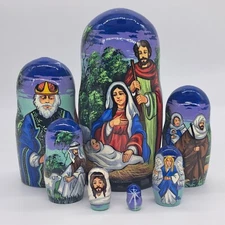 8" Nativity Christmas nesting doll 7 In 1 Art matryoshka Russian Doll Handmade