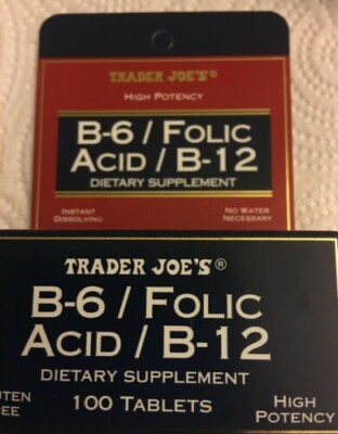 Trader Joe s B-6 Folic Acid B-12 Dietary Supplement 100 Tablets Gluten Free