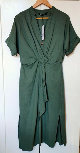ZARA Linen Rustic Gathered Dress With 