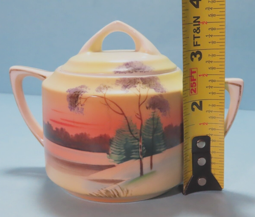 Vintage Japanese Hand Painted Meito Sugar Bowl w/ Lid 3-1/2" Tall x 3-3/8" - Picture 8 of 9