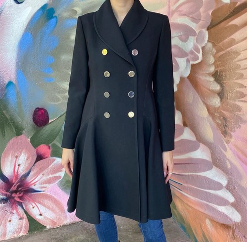Gucci Black Double-Breasted Coat Silver Button - Size 38