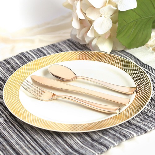 Shiny Gold Plastic Cutlery Wedding Set - 120 Spoons, 120 Forks, 120 Knives - Picture 6 of 10