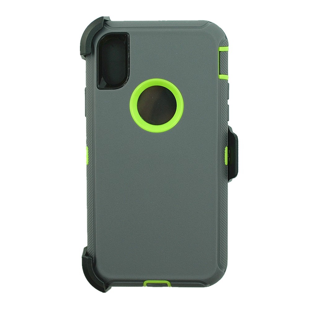 For Apple iPhone XS Max Defender Case Cover (Belt Clip Fits Otterbox) Gray Green