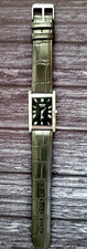 Vintage NOS Men Tank Rectangular Black Leather band Dress Watch Beautiful