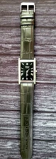 *Vintage NOS Men Tank Rectangular Black Leather band Dress Watch Beautiful